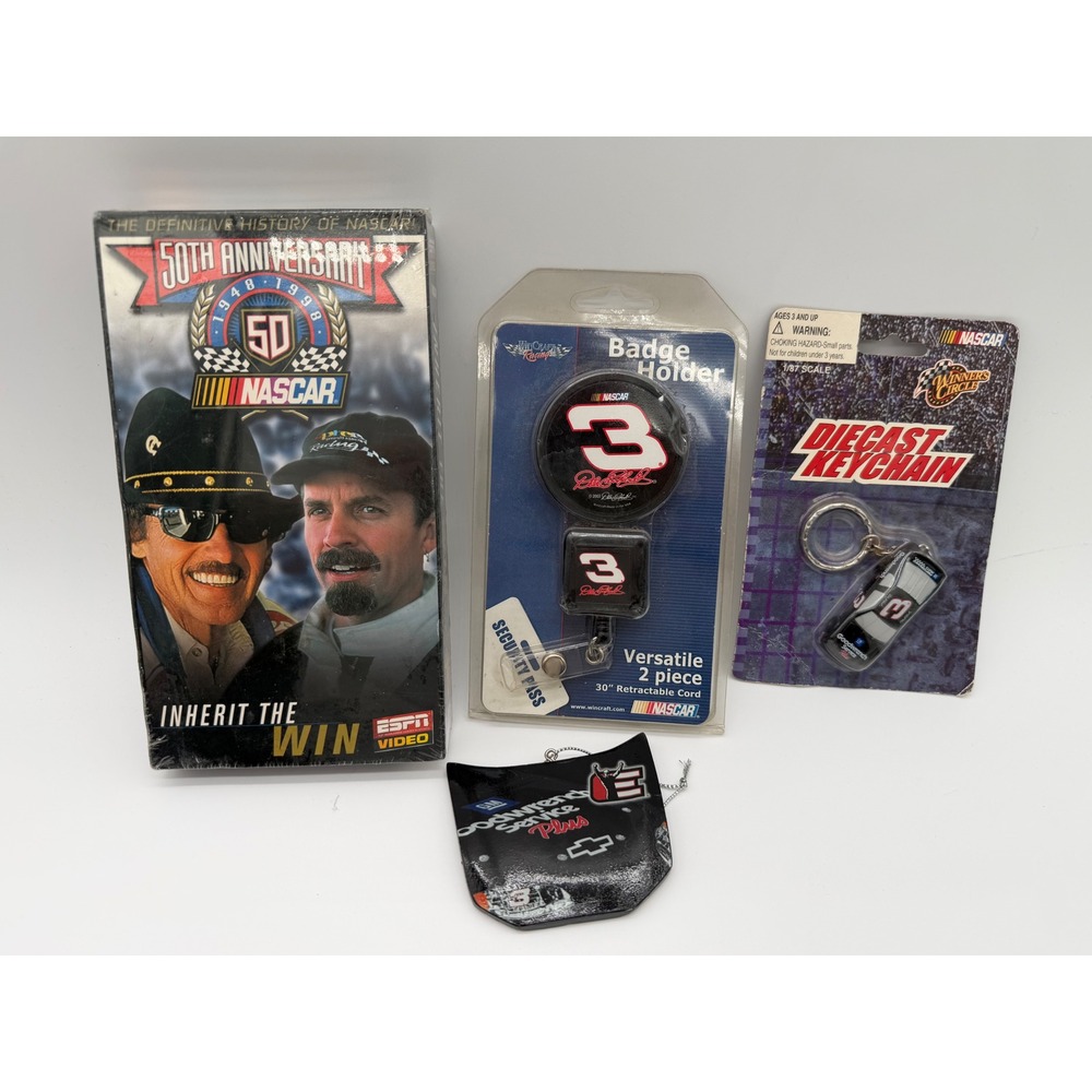 NASCAR Dale Earnhardt Sr #3 Lot VHS Tape Badge Holder Keychain Ornament